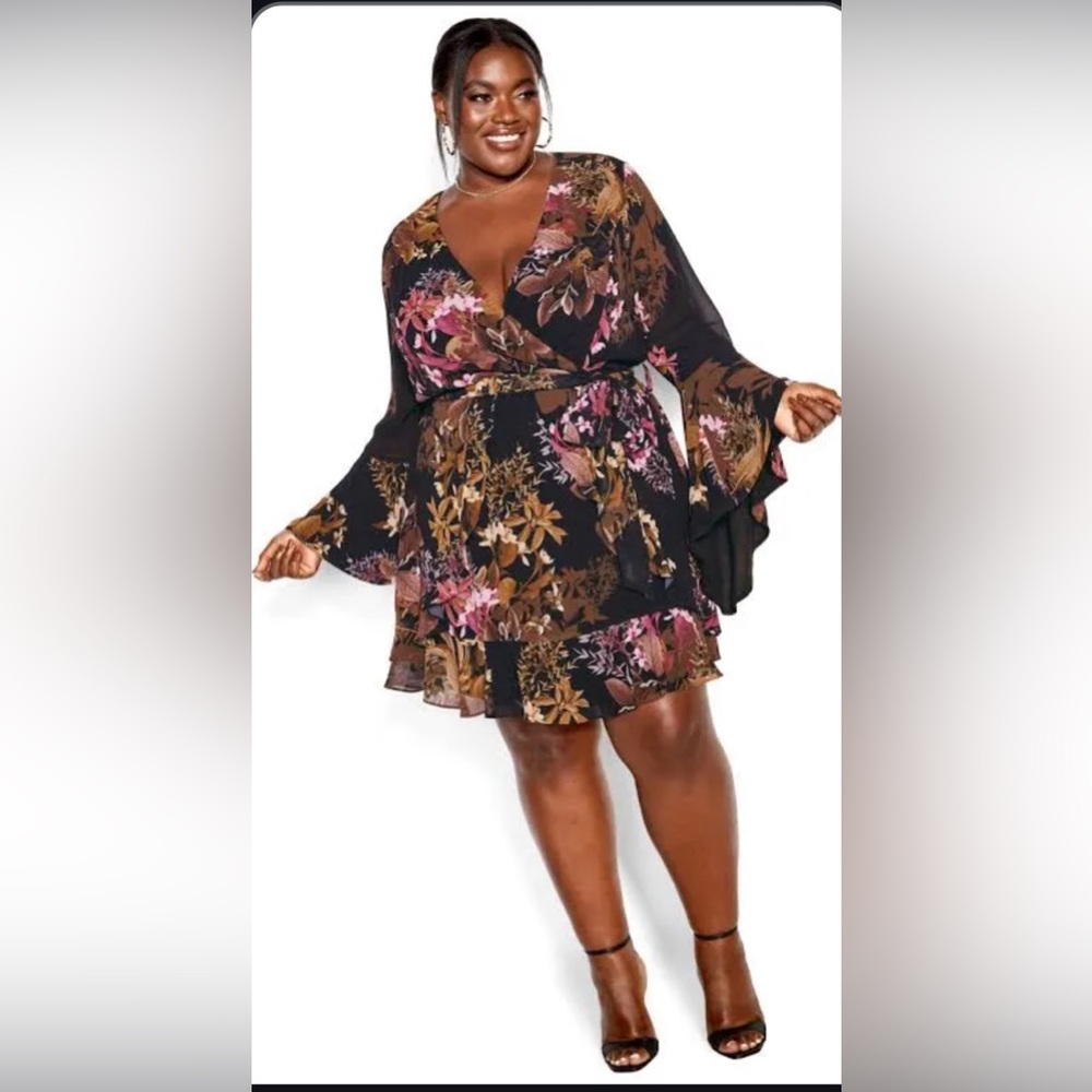 City Chic XXL Faux wrap floral dress